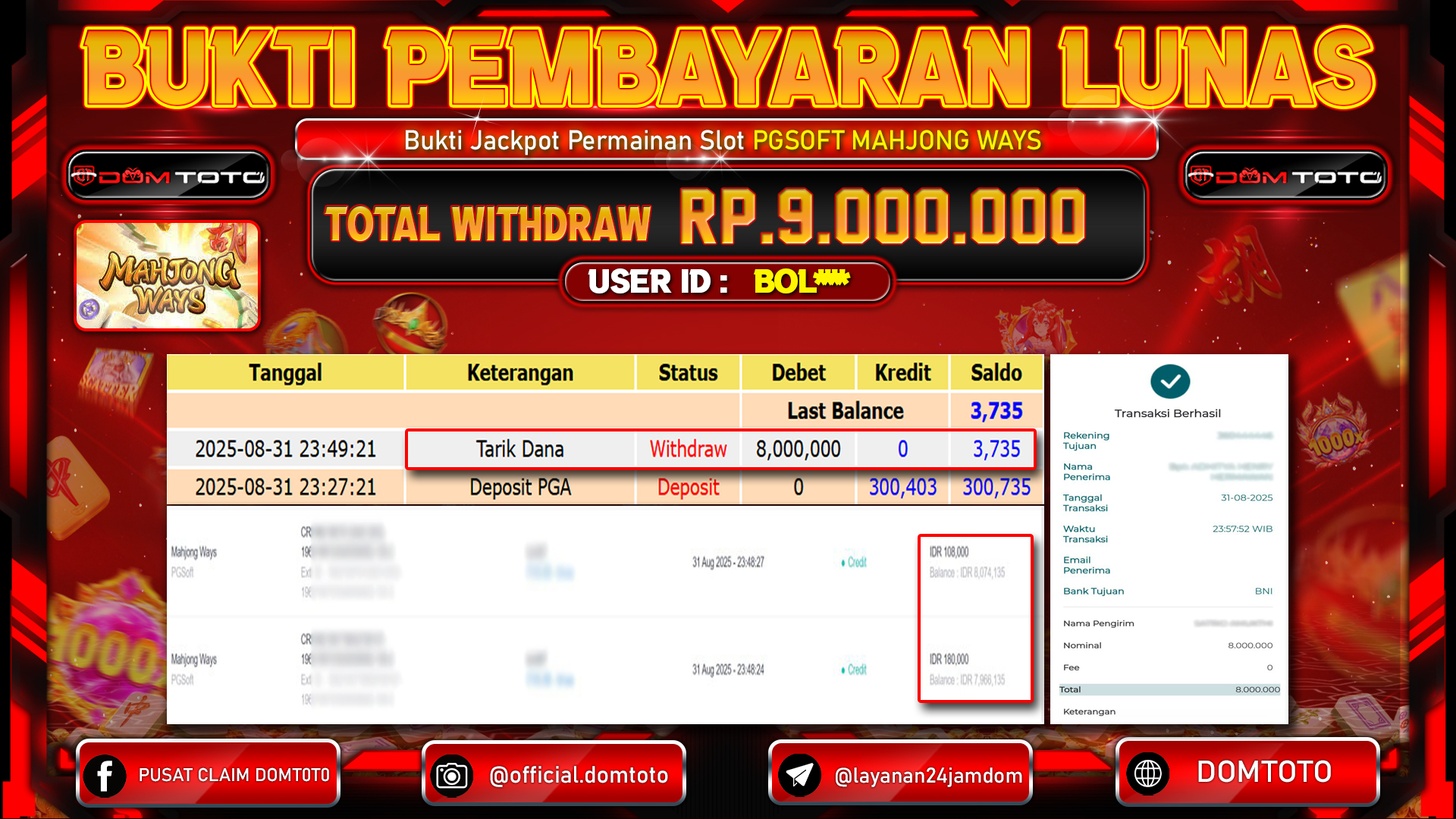 JACKPOT SLOT MAHJONG WAYS  31 AGUSTUS  2025